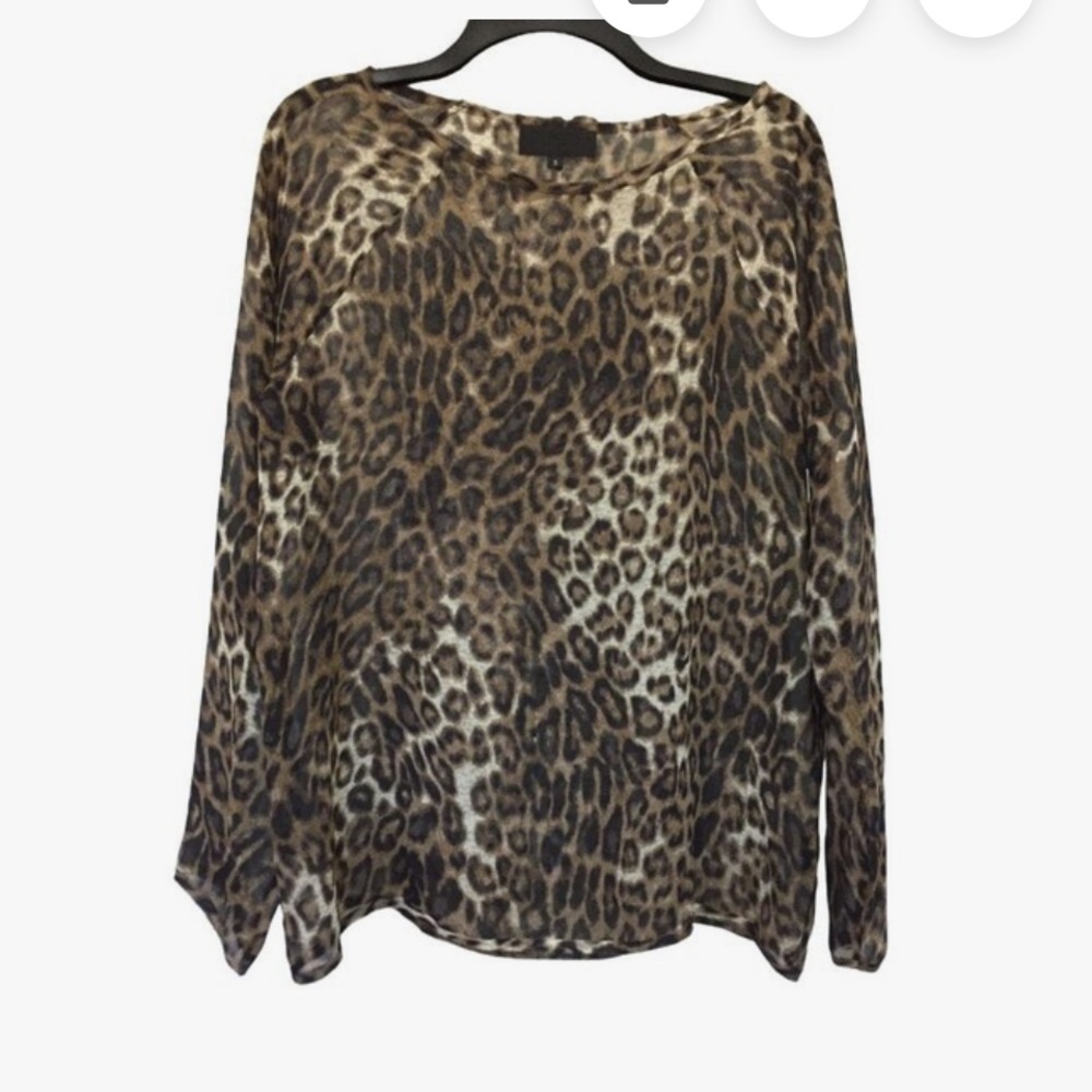 Nili Lotan Sheer Brown Leopard Print Blouse